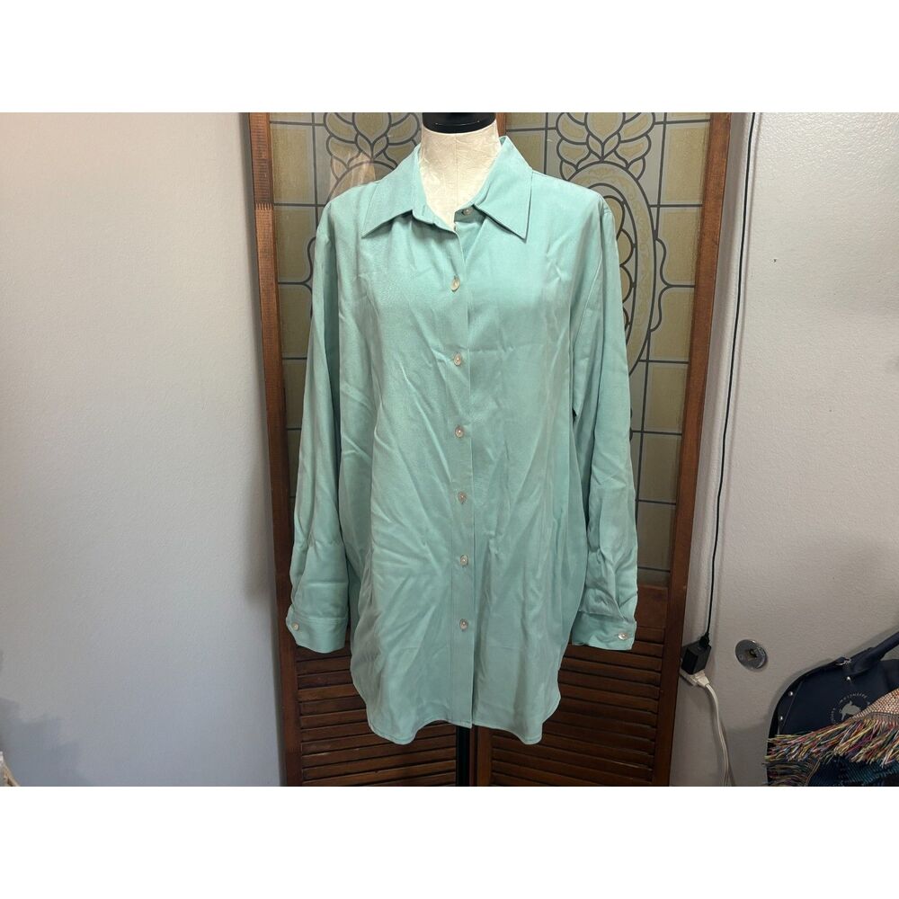 Soft Surroundings Teal Tencel Button Down Tunic Oval Buttons Style 10320 Size L - Picture 2 of 13